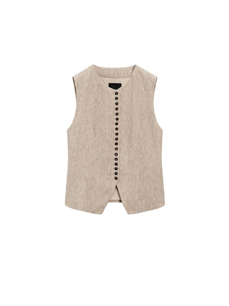 Жилет из льняной меланжевой ткани с пуговицами