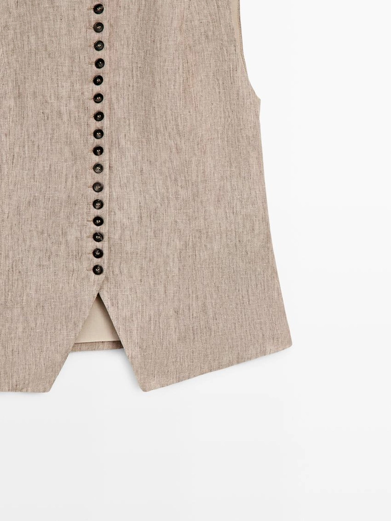 Жилет из льняной меланжевой ткани с пуговицами