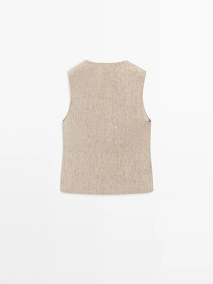 Жилет из льняной меланжевой ткани с пуговицами- Заказать в России