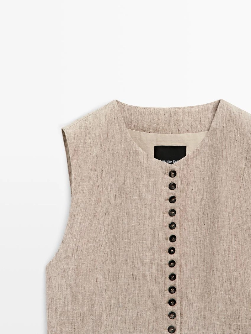 Жилет из льняной меланжевой ткани с пуговицами