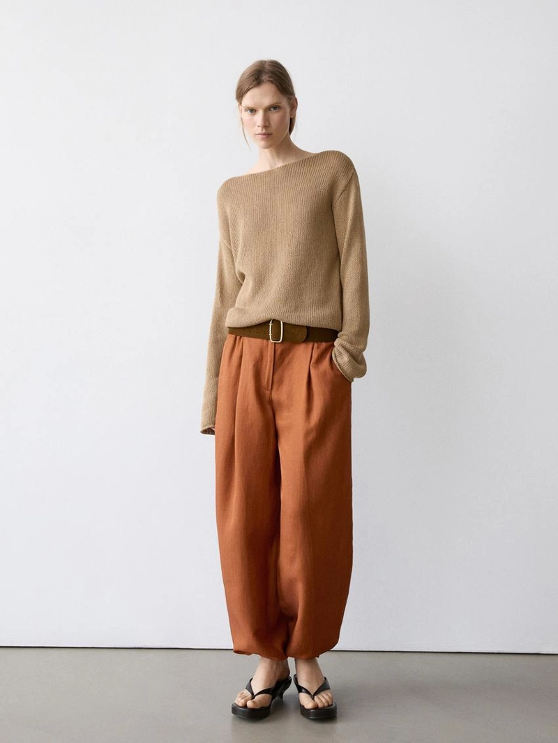 Брюки со свободным кроем и деталью на завязке