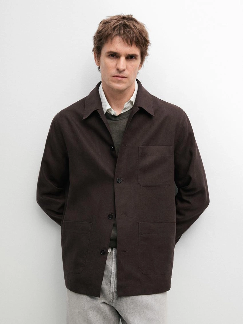 Льняная рубашка с карманами