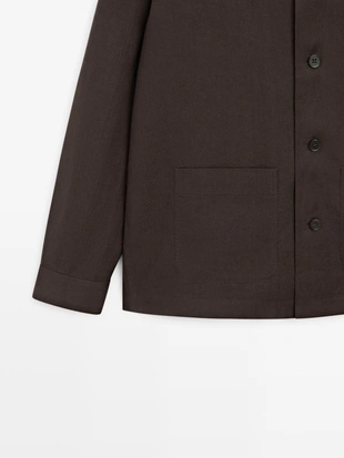 Льняная рубашка с карманами- Заказать в России