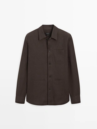 Льняная рубашка с карманами- Заказать в России