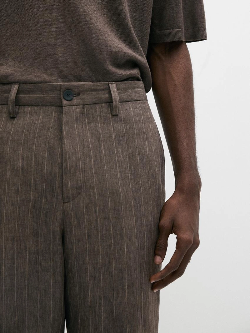 Полосатые льняные брюки