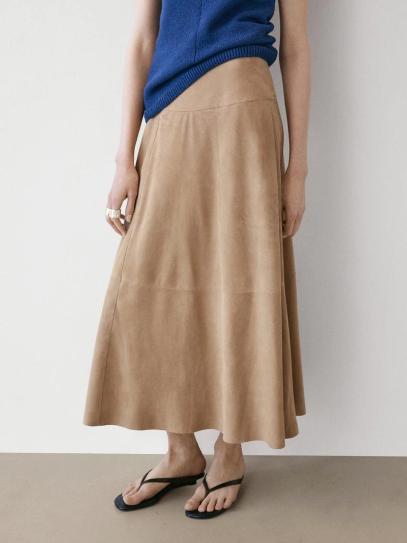 Юбка с поясом из замши