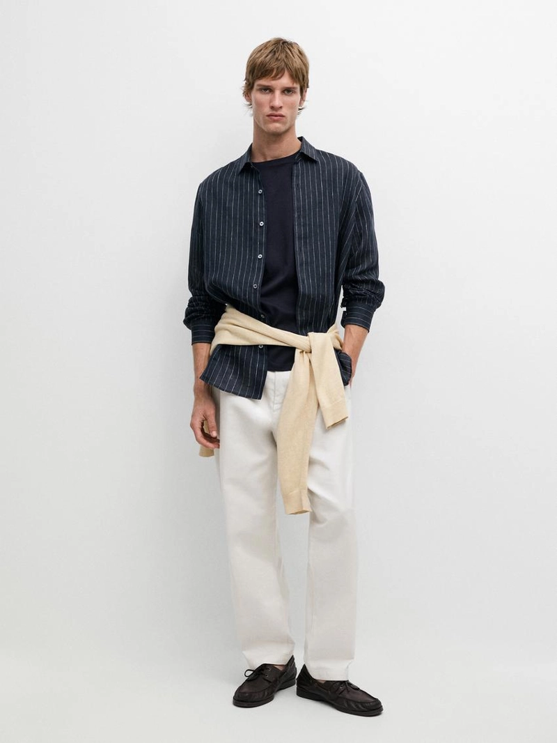 Рубашка из льна в полоску с регулярной посадкой