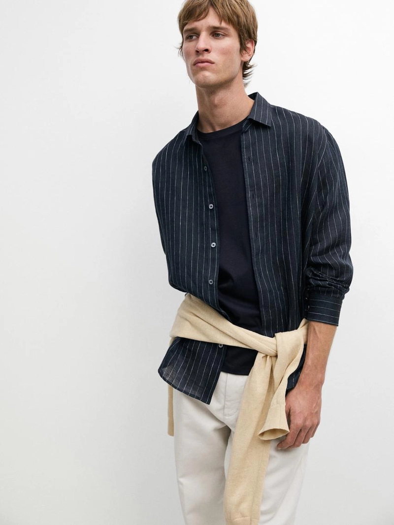 Рубашка из льна в полоску с регулярной посадкой