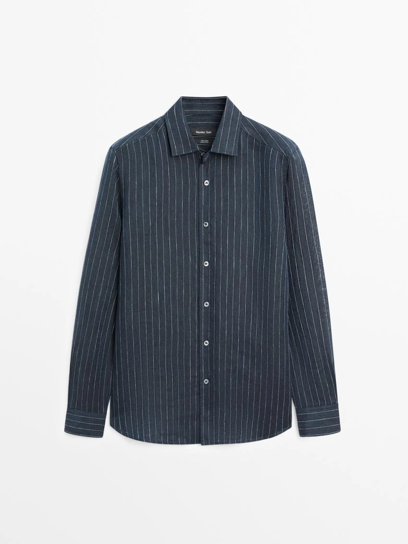 Рубашка из льна в полоску с регулярной посадкой