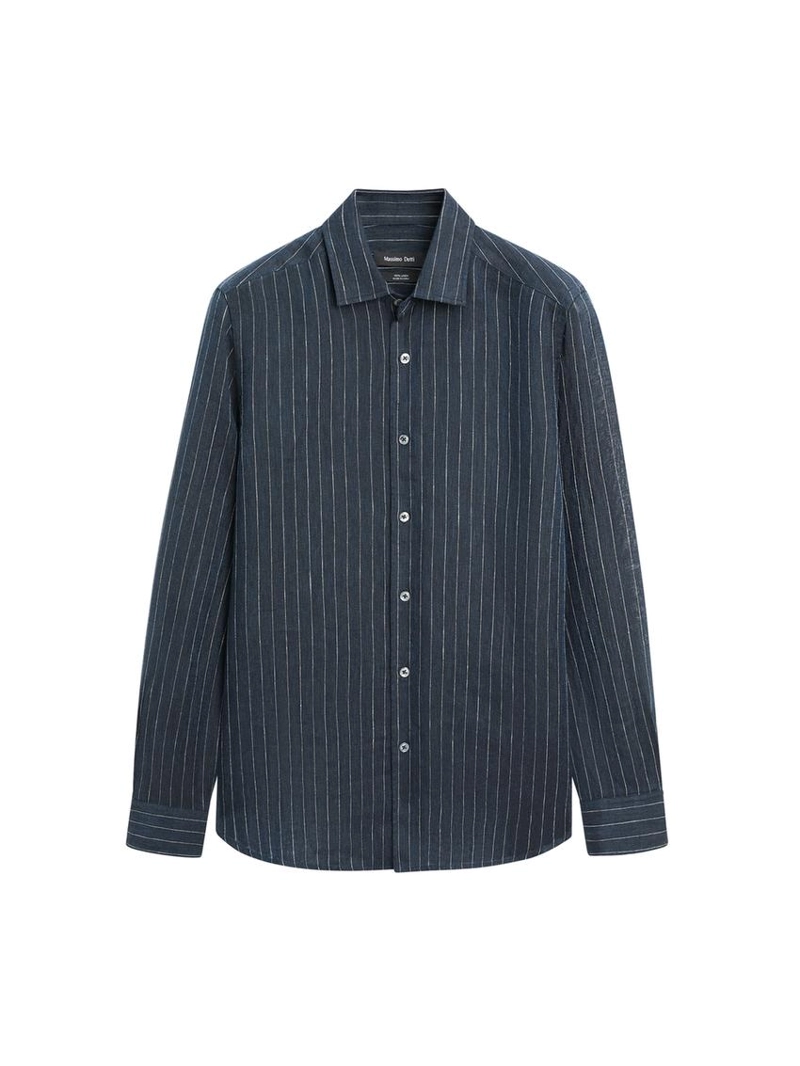 Рубашка из льна в полоску с регулярной посадкой