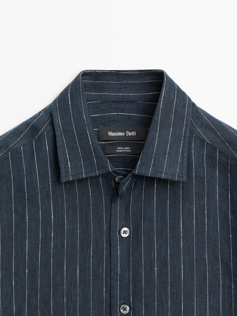 Рубашка из льна в полоску с регулярной посадкой