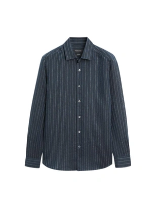 Рубашка из льна в полоску с регулярной посадкой- Заказать в России