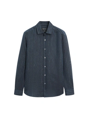 Рубашка из льна в полоску с регулярной посадкой- Заказать в России