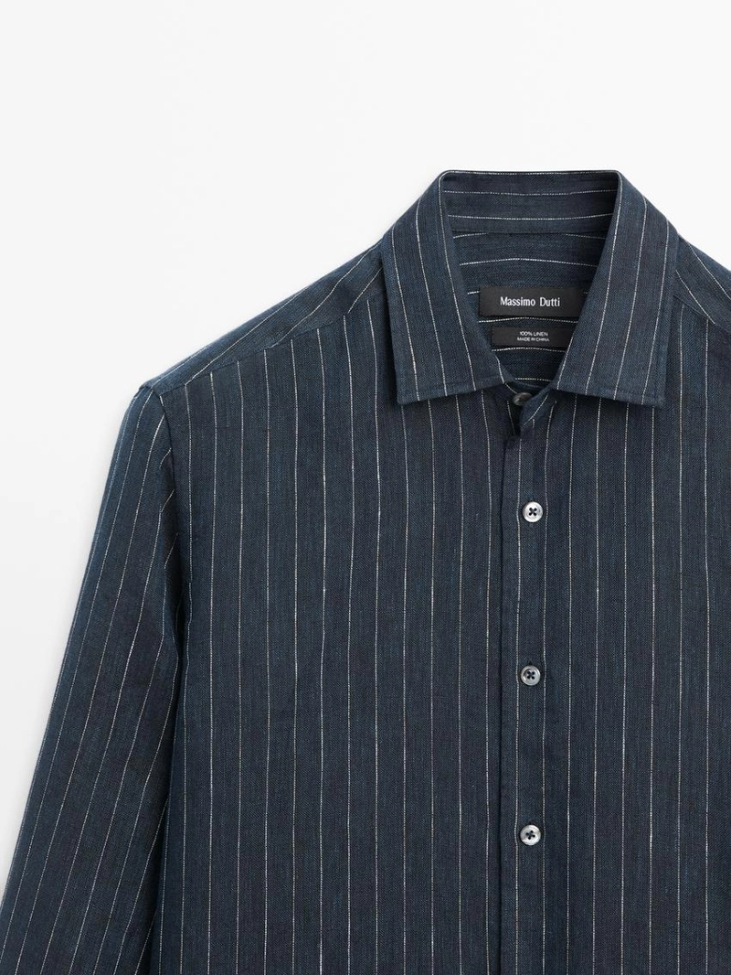 Рубашка из льна в полоску с регулярной посадкой