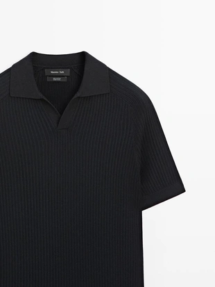 Джемпер-поло из ребристого хлопка- Заказать в России