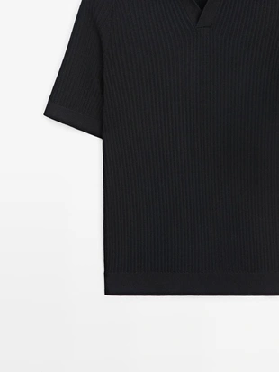 Джемпер-поло из ребристого хлопка- Заказать в России