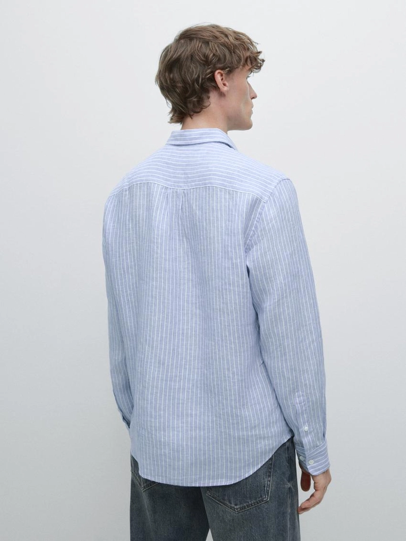 Рубашка из льна в полоску свободного кроя