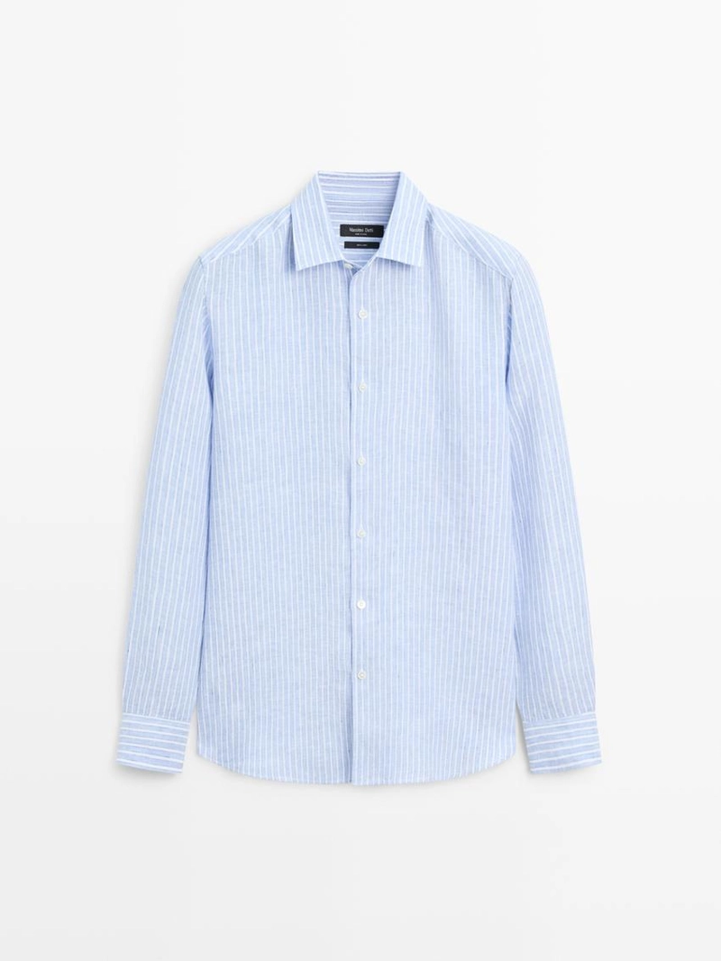 Рубашка из льна в полоску свободного кроя