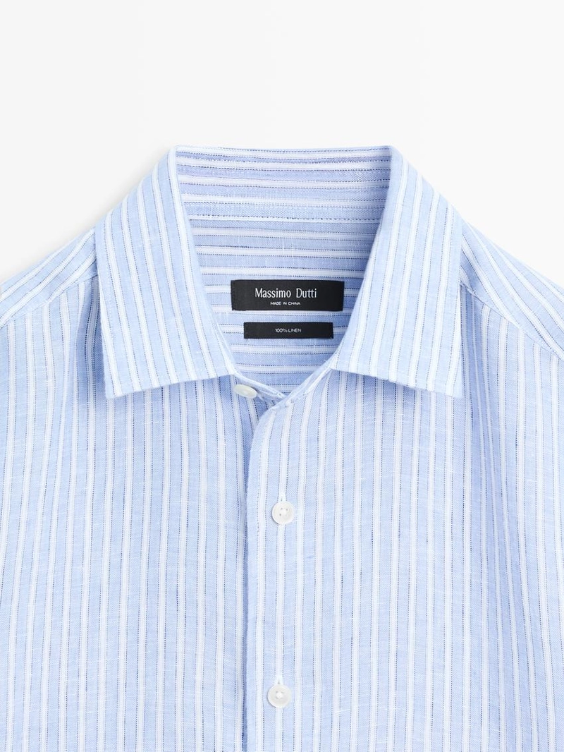 Рубашка из льна в полоску свободного кроя