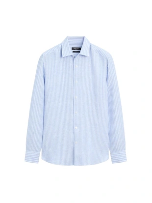 Рубашка из льна в полоску свободного кроя- Заказать в России