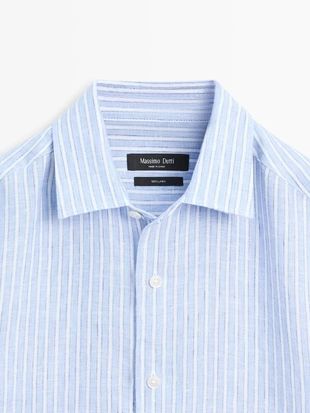 Рубашка из льна в полоску свободного кроя- Заказать в России