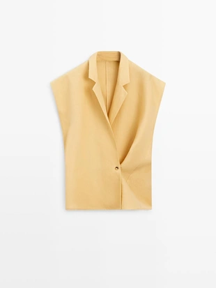 Жилет из льна на пуговицах- Заказать в России