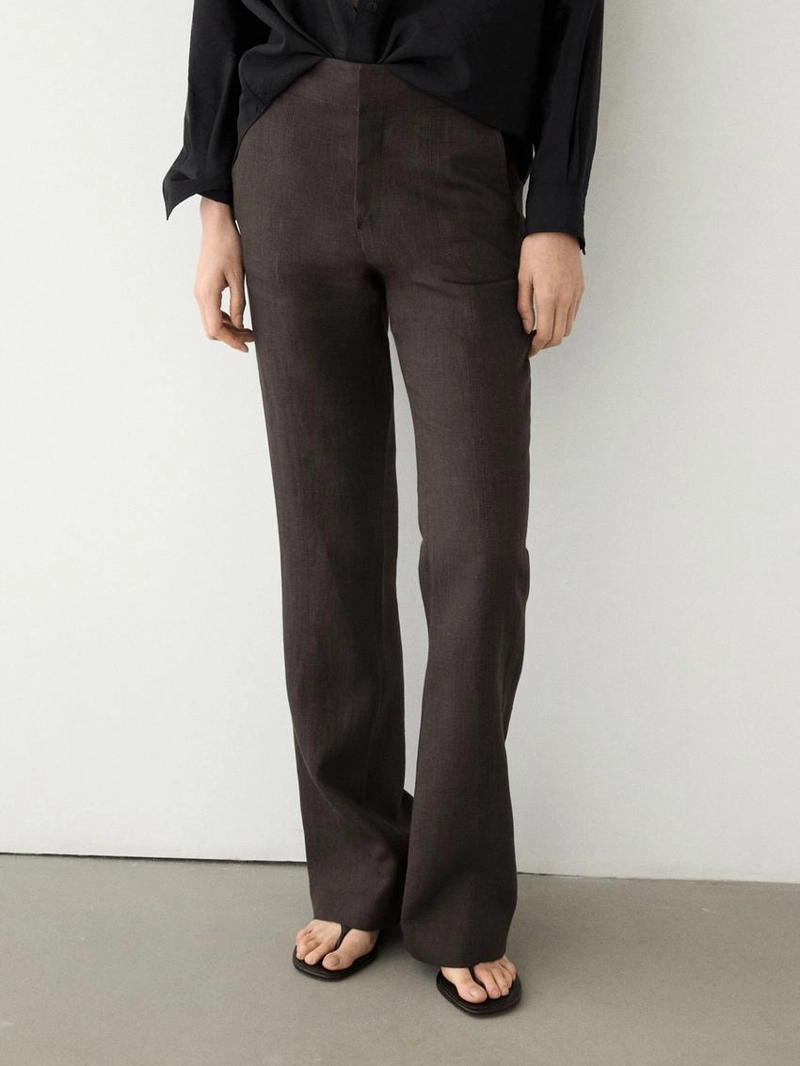 Брюки из 100% льна с расклешенными штанинами