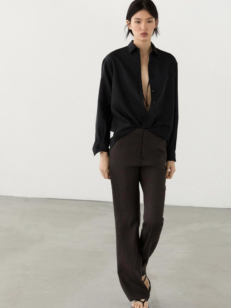 Брюки из 100% льна с расклешенными штанинами