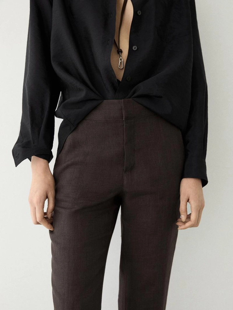 Брюки из 100% льна с расклешенными штанинами