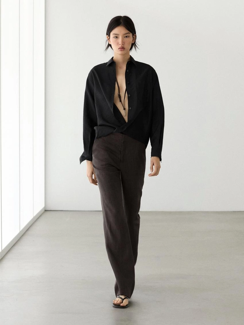 Брюки из 100% льна с расклешенными штанинами