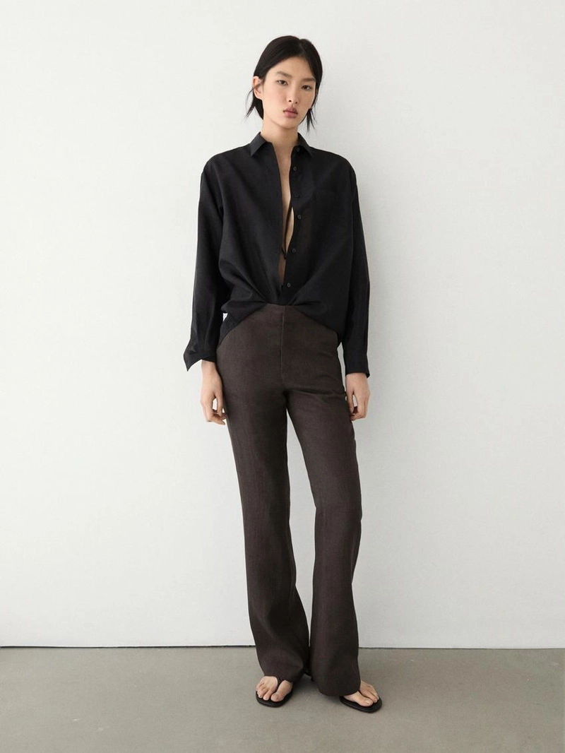 Брюки из 100% льна с расклешенными штанинами