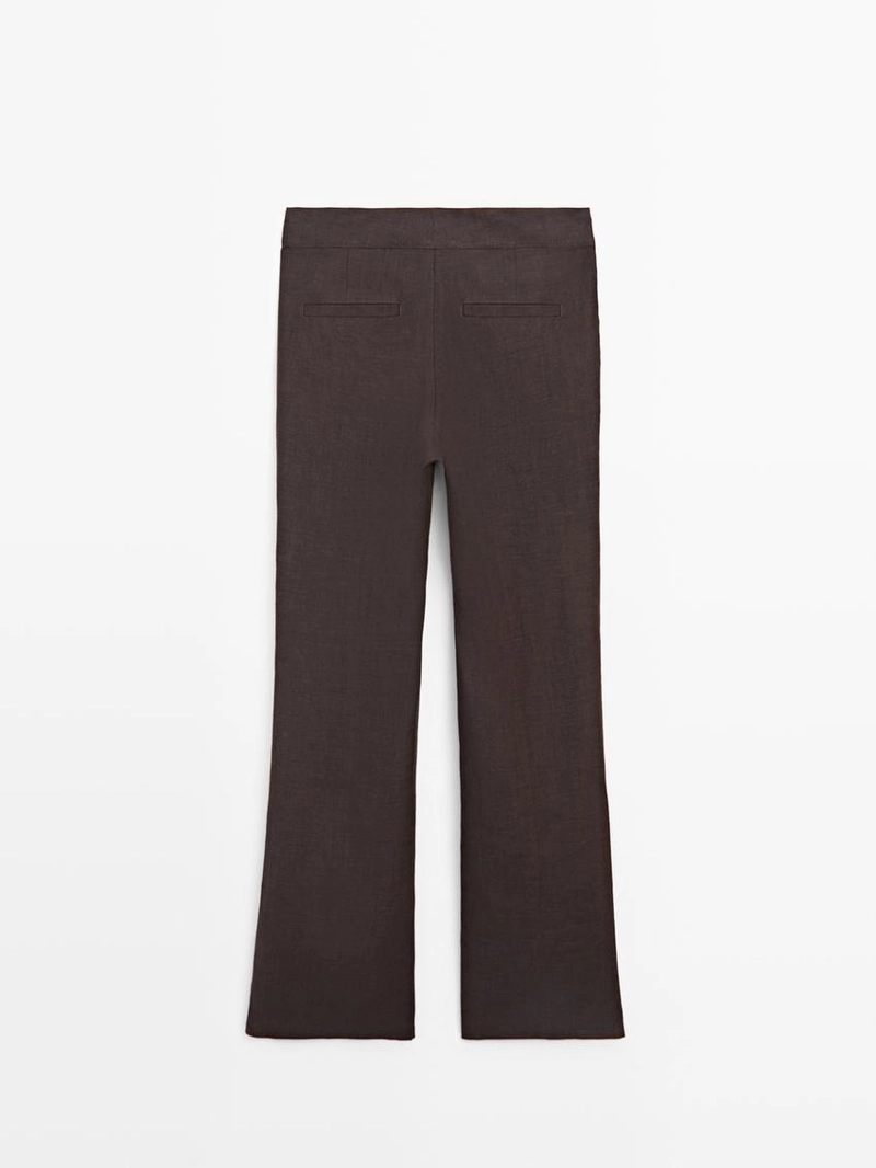 Брюки из 100% льна с расклешенными штанинами