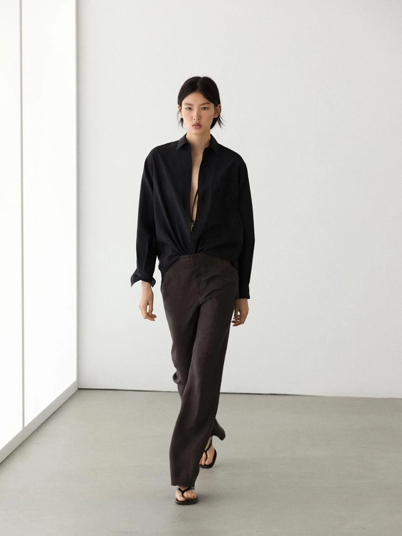 Брюки из 100% льна с расклешенными штанинами