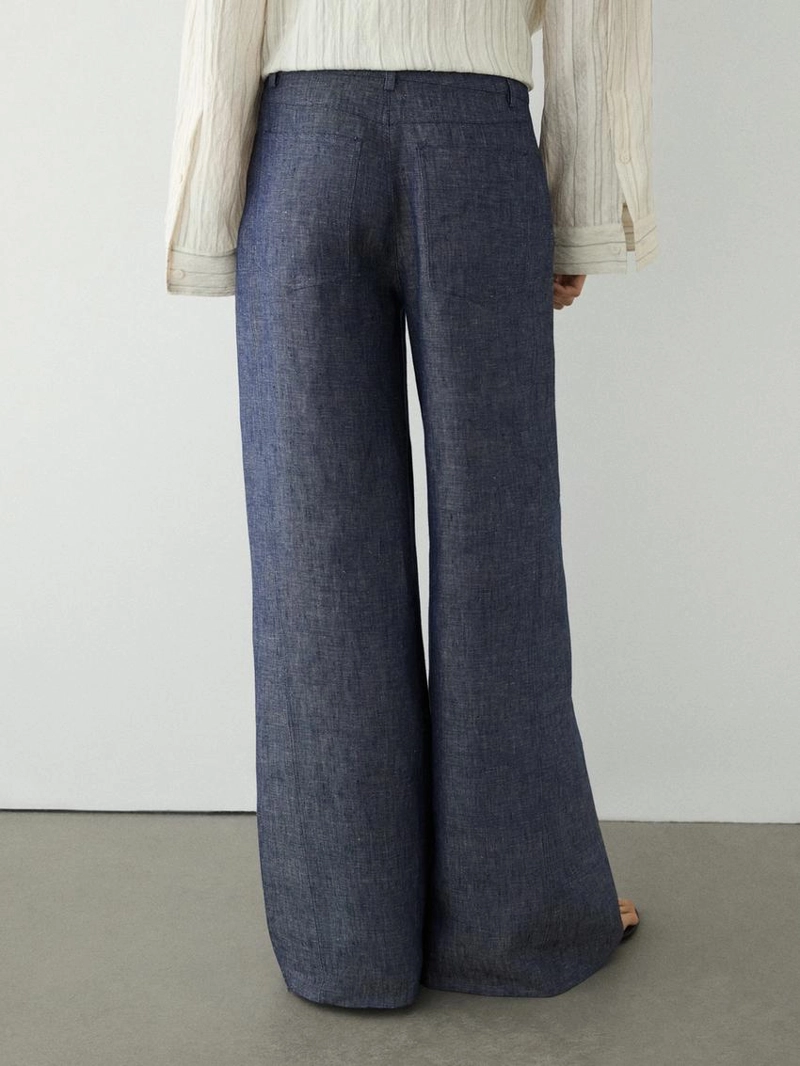 Брюки-палаццо из льна с высокой талией