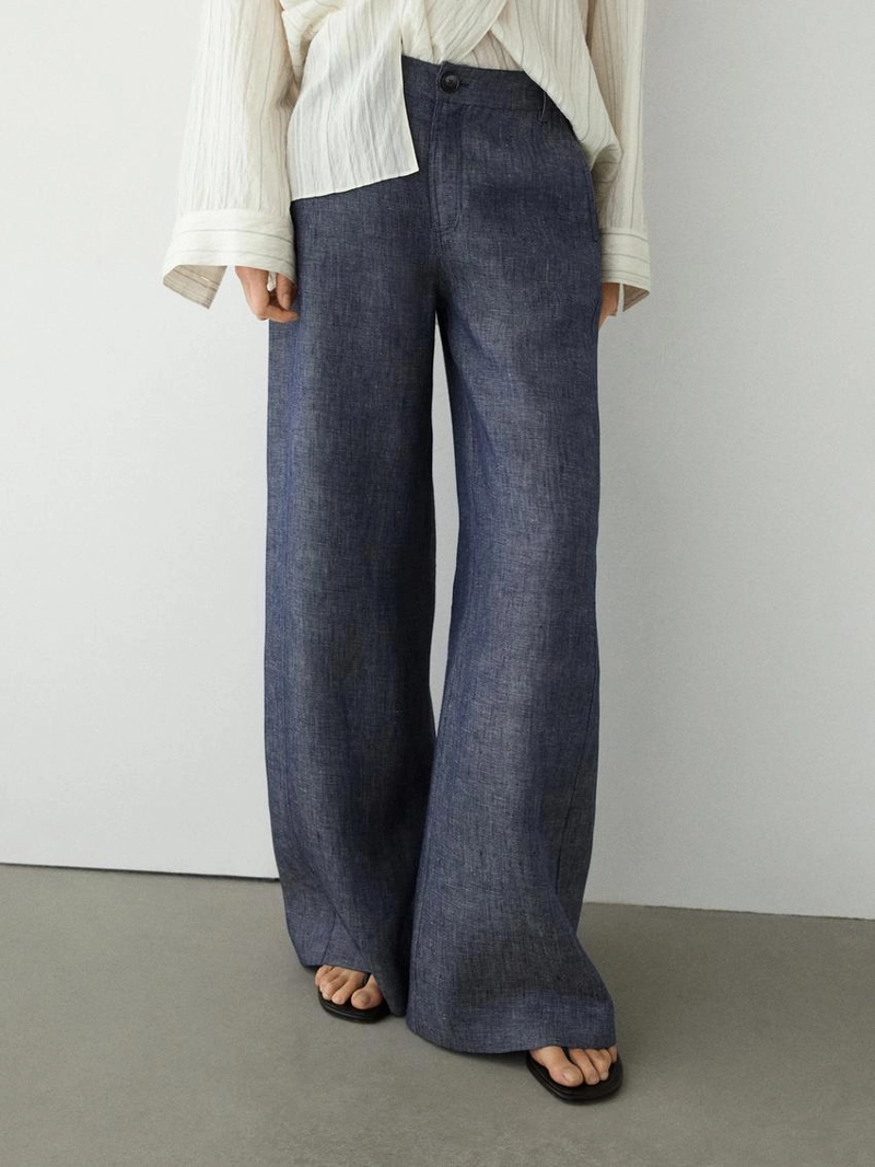 Брюки-палаццо из льна с высокой талией