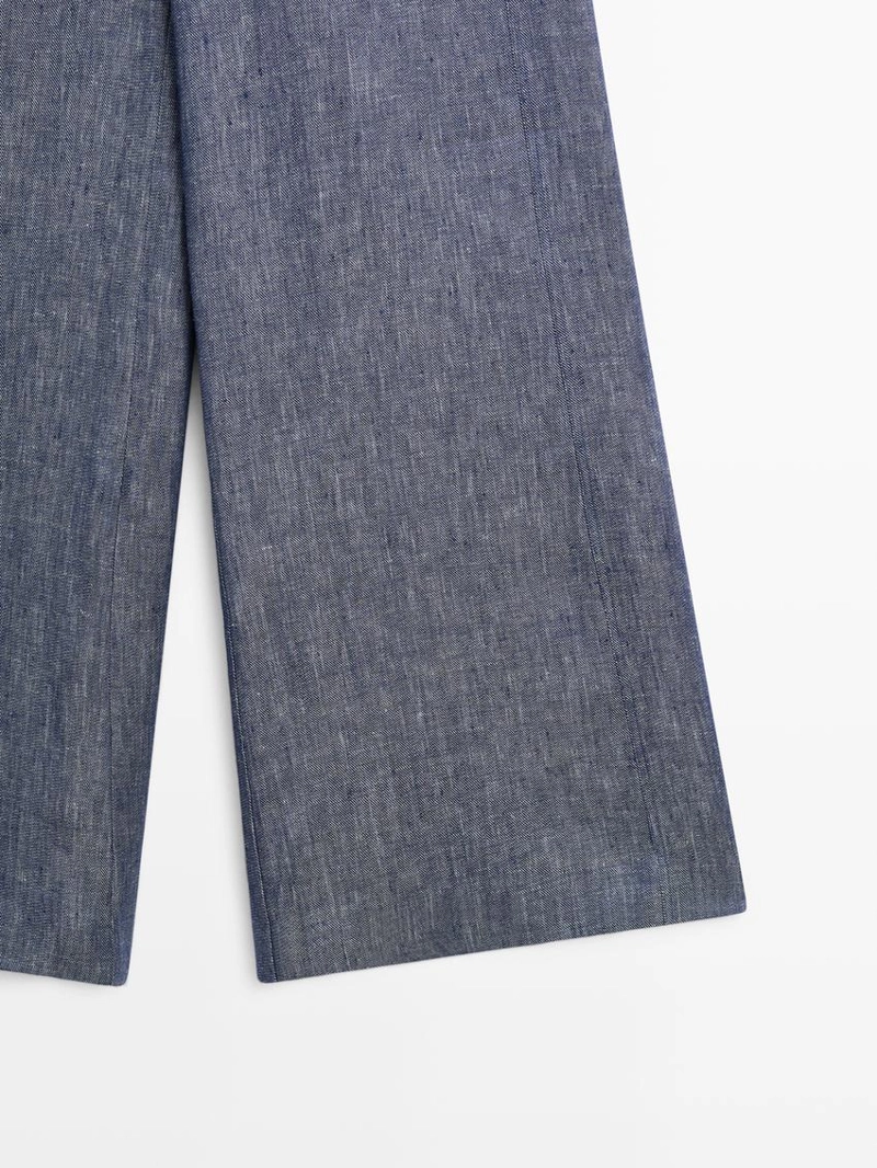 Брюки-палаццо из льна с высокой талией