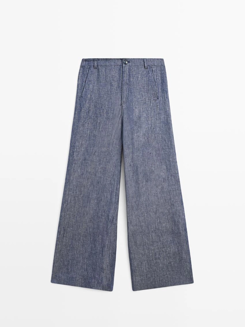 Брюки-палаццо из льна с высокой талией