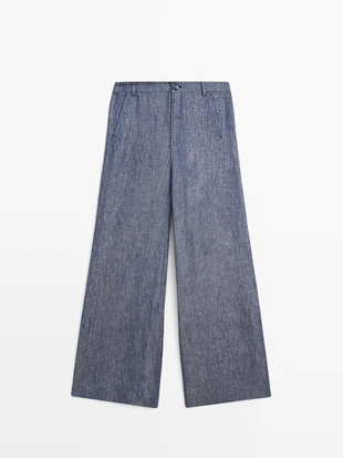 Брюки-палаццо из льна с высокой талией- Заказать в России