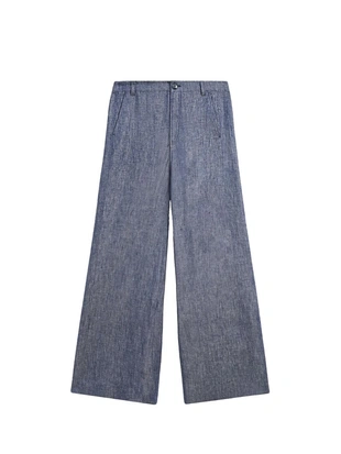 Брюки-палаццо из льна с высокой талией- Заказать в России