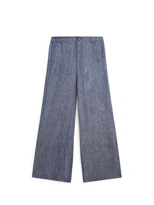 Брюки-палаццо из льна с высокой талией- Заказать в России