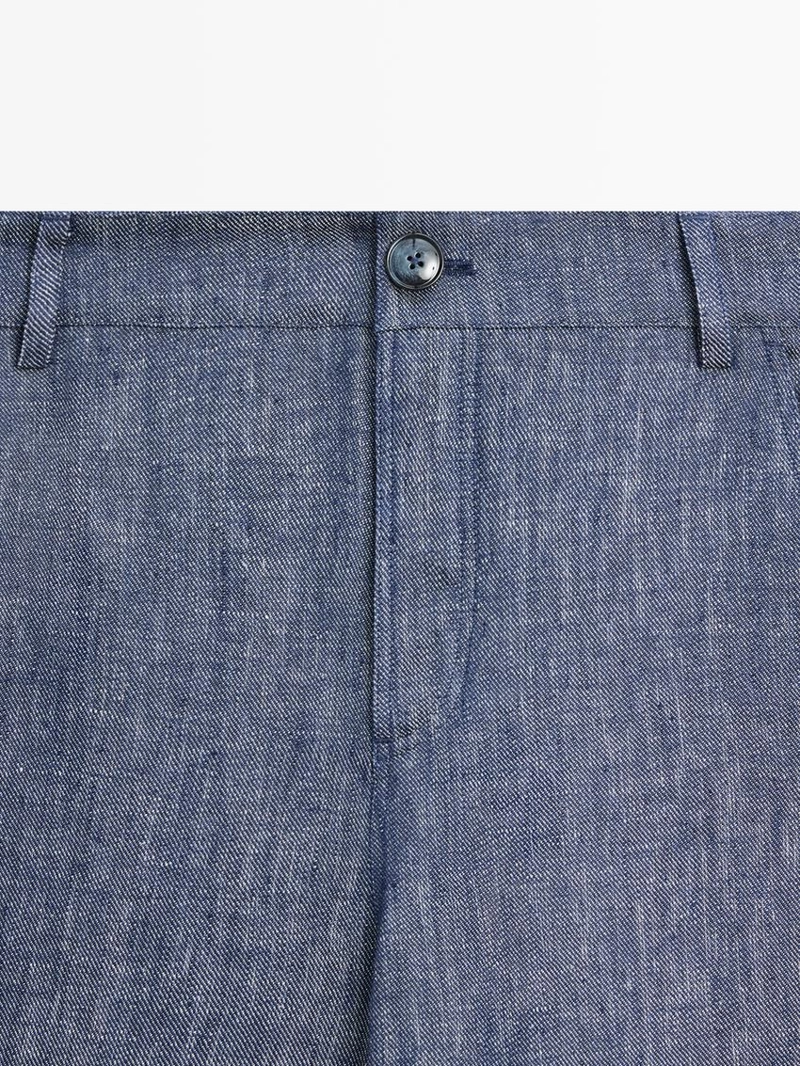 Брюки-палаццо из льна с высокой талией