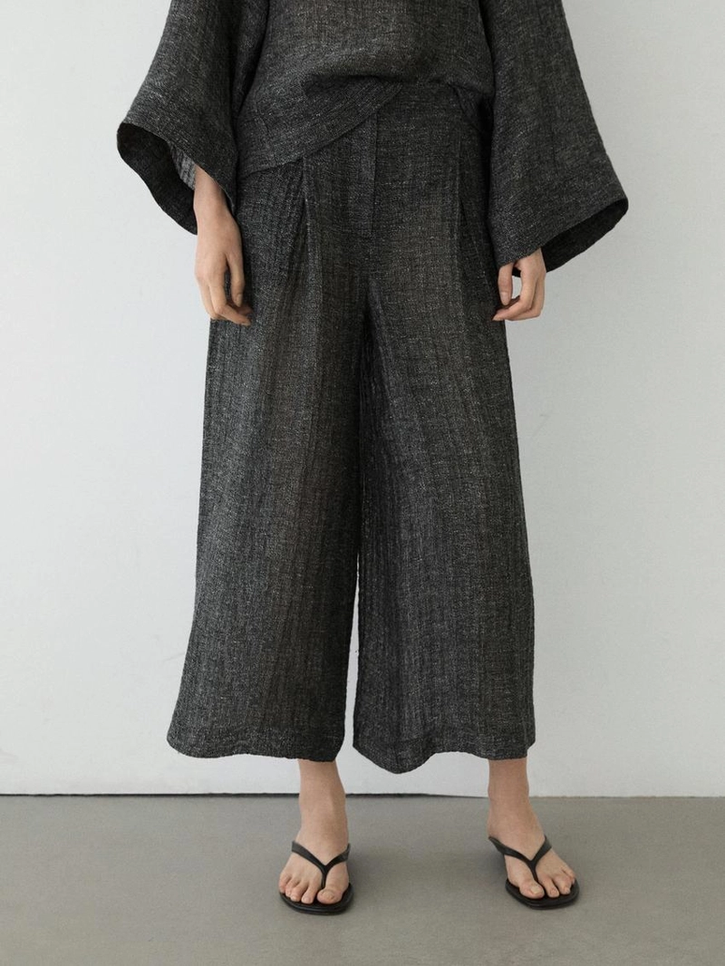 Брюки из меланжевого льна с защипами