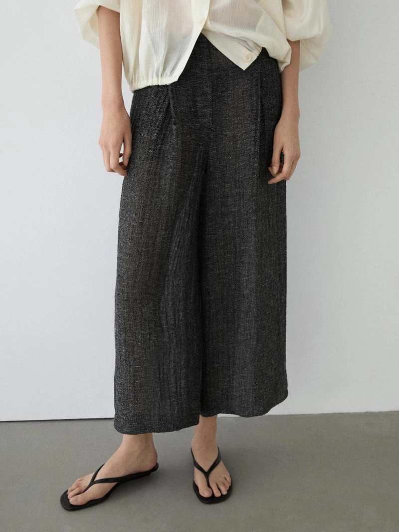 Брюки из меланжевого льна с защипами