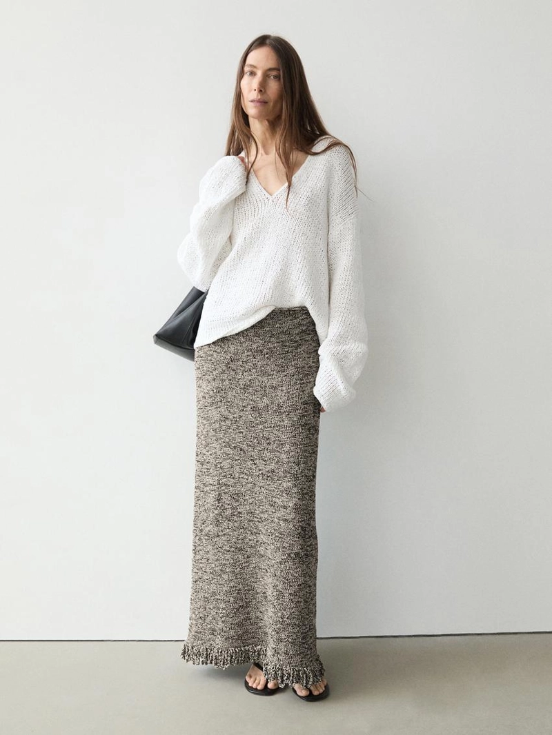 Юбка с деталями бахромы из вязаного материала