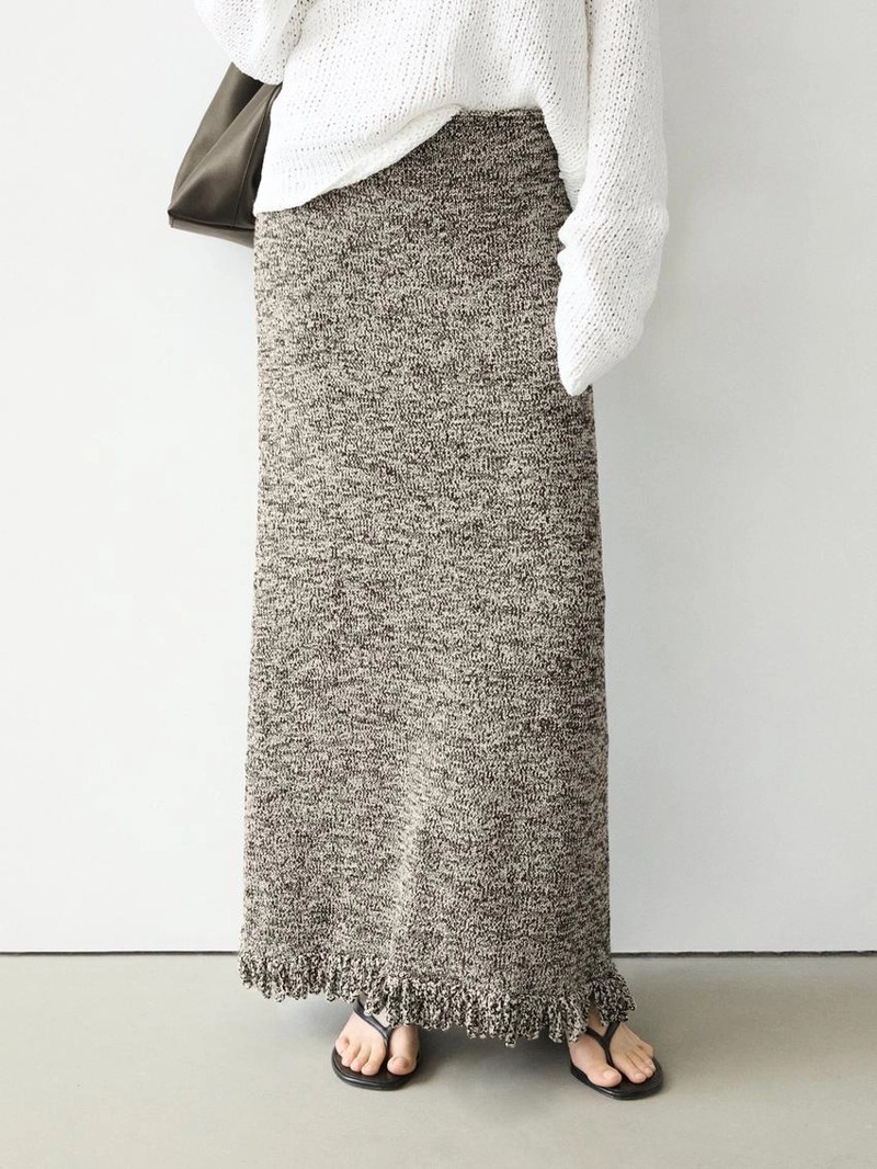 Юбка с деталями бахромы из вязаного материала