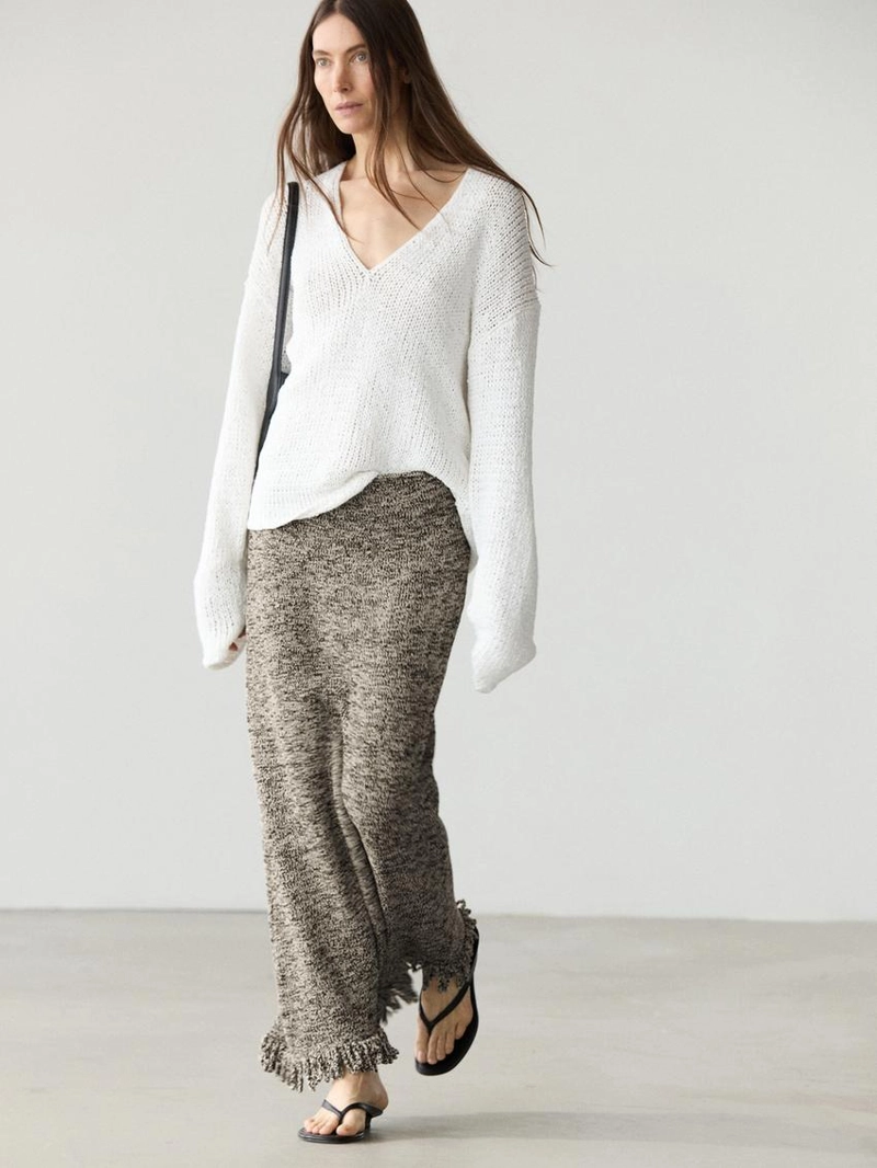 Юбка с деталями бахромы из вязаного материала