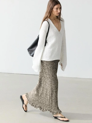 Юбка с деталями бахромы из вязаного материала- Заказать в России