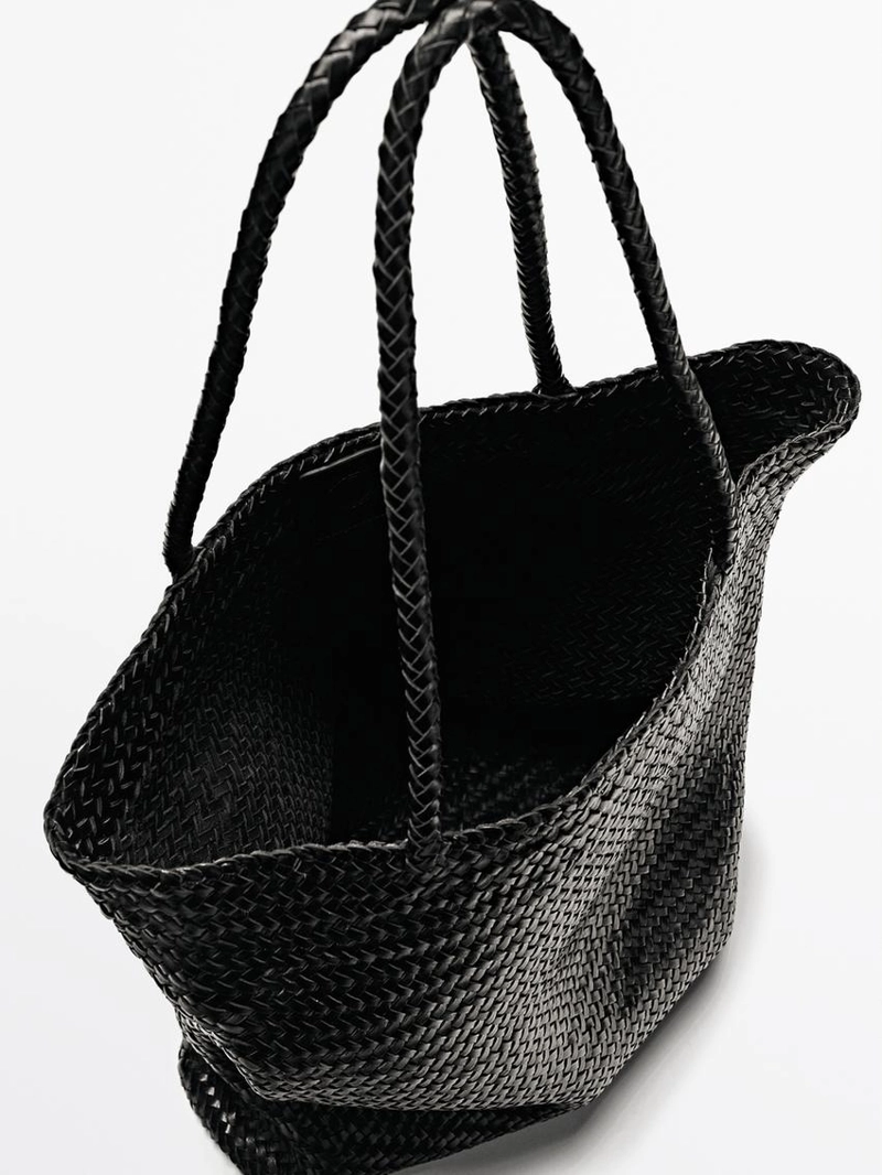 Большая плетеная сумка-тоут из натуральной наппа-кожи