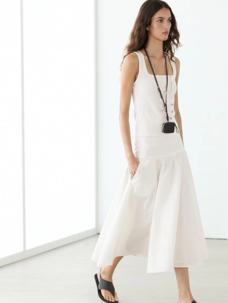 Юбка миди из 100% хлопка с деталями на подоле