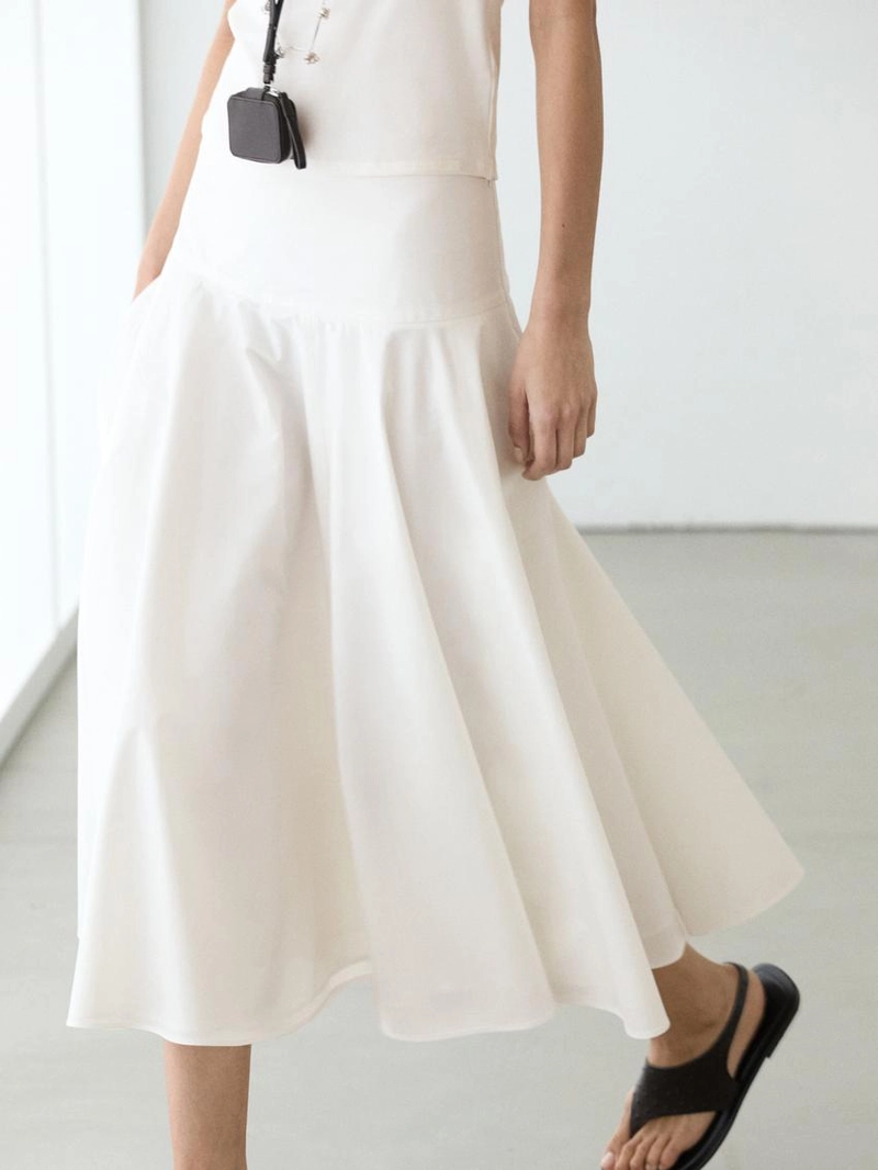 Юбка миди из 100% хлопка с деталями на подоле